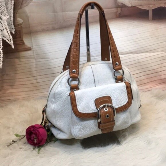 Coach Soho Dome White & Brown Leather Satchel Handbag Purse - Picture 1 of 12
